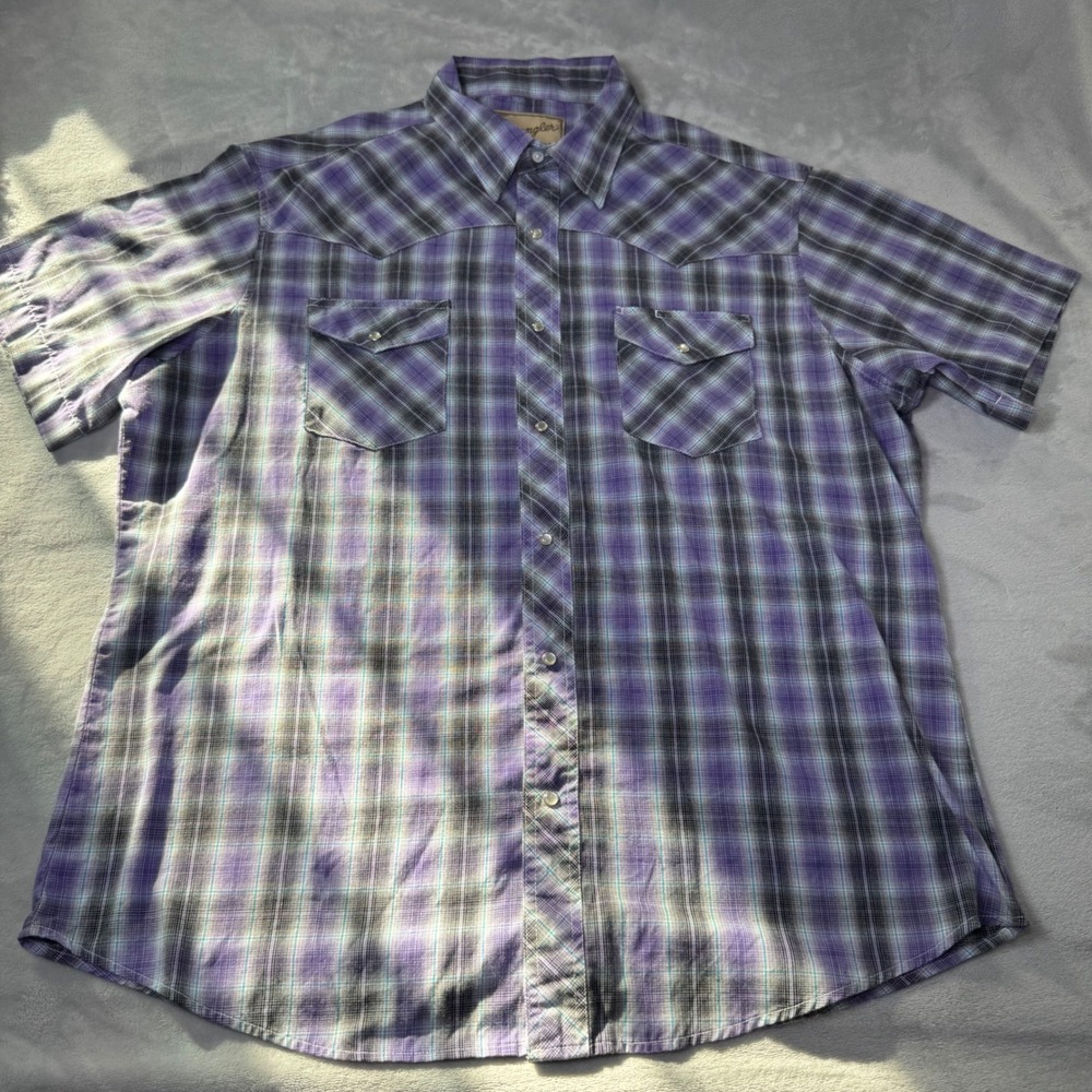 Wrangler Western Fashion Short Sleeve Plaid Snap Shirt Mens XL